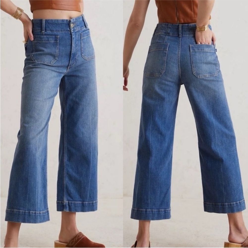Pilcro For Anthropologie The Skipper Cropped Wide-Leg Jeans Size 28 Coastal Chic